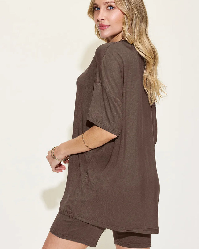 Basic Bae Full Size V-Neck Drop Shoulder T-Shirt and Shorts Set 