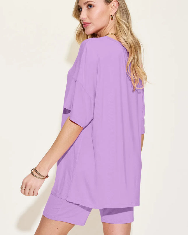 Basic Bae Bamboo Full Size V-Neck Drop Shoulder T-Shirt and Shorts Set