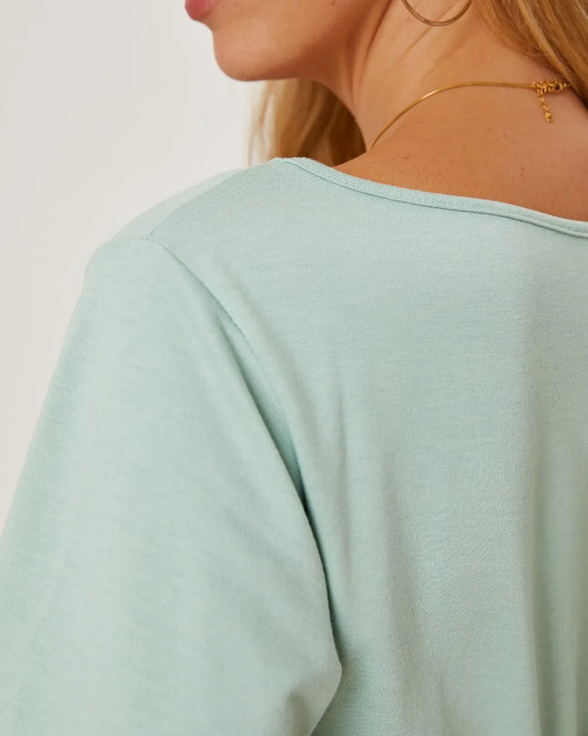 Boat Neck Lantern Sleeve Blouse