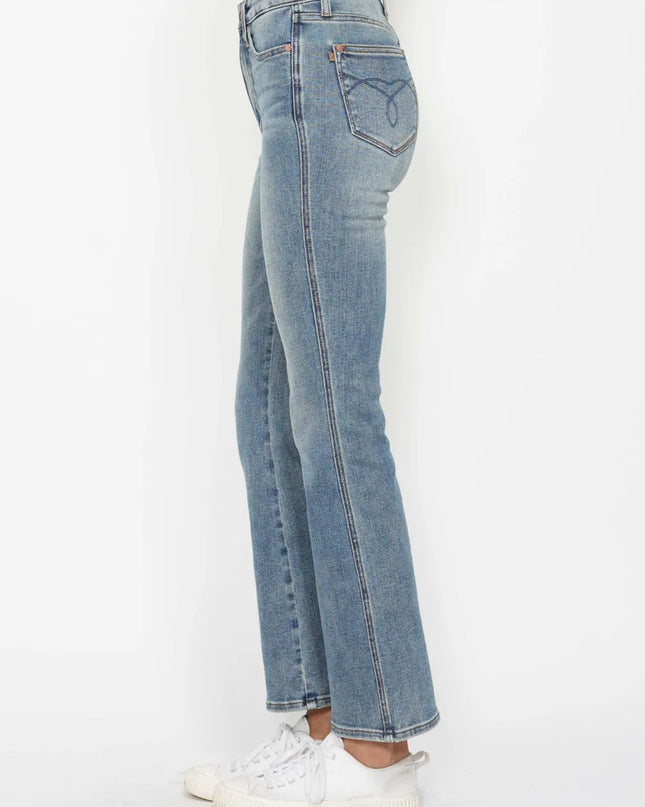 Judy Blue Full Size Tummy Control Back Embroidered Pocketed Bootcut Jeans Plus Size