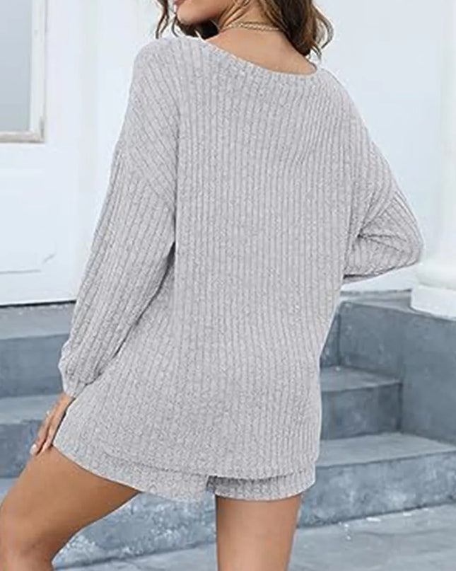 Round Neck Dropped Shoulder Top and Shorts Set