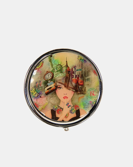Nicole Lee USA Print Metallic Circular Large Pill Case New York One Size