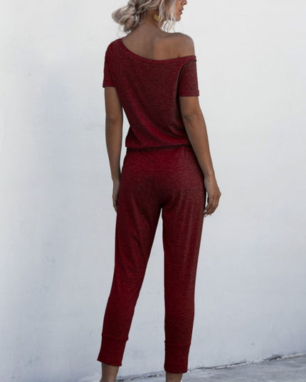 Asymmetrical Neck Tied Jumpsuit with Pockets
