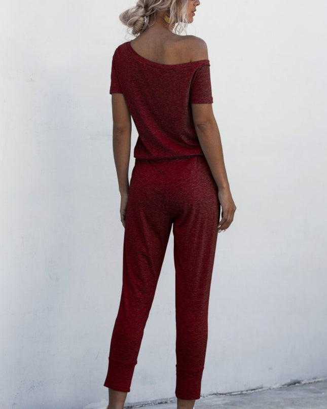 Asymmetrical Neck Tied Jumpsuit with Pockets