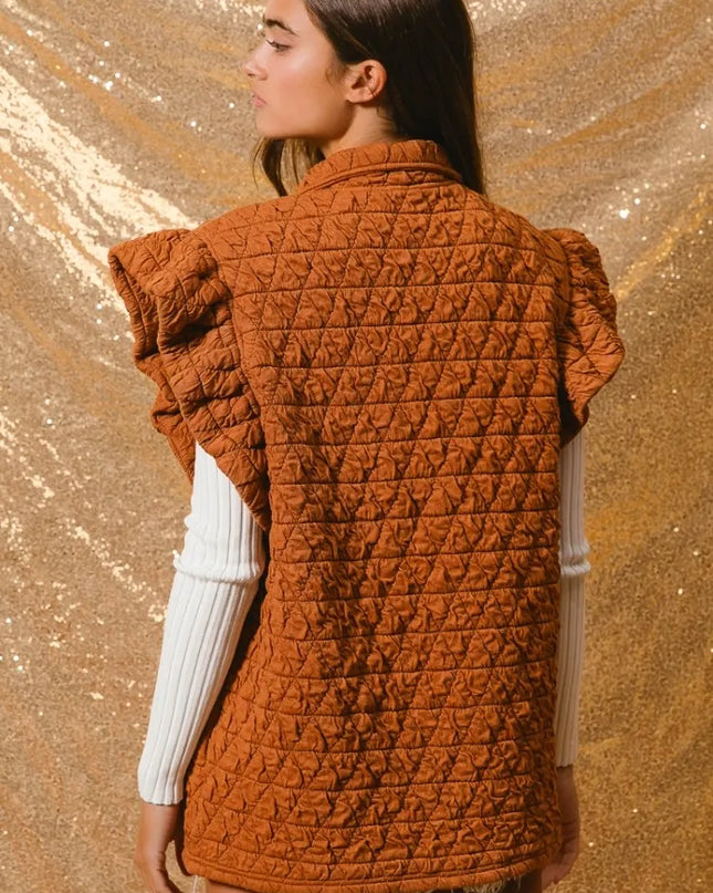 BiBi Quilting Knit Ruffle Sleeve Vest