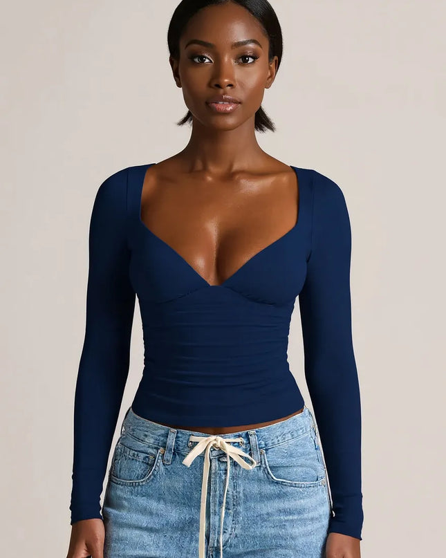 Long Sleeve Fitted T-Shirt Navy Blue