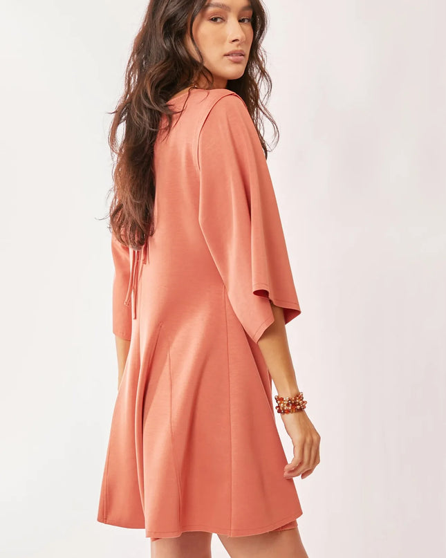 Davi & Dani Solid Draped Sleeve Ties Back Skort Romper