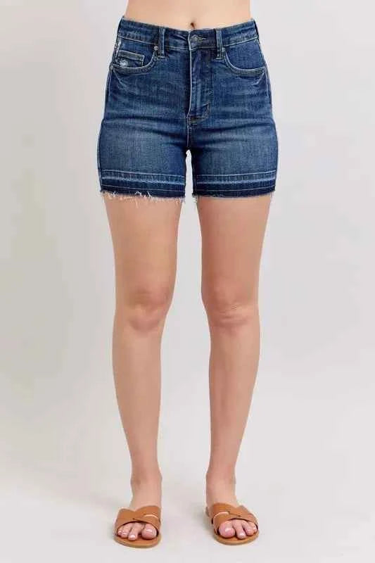Judy Blue Full Size High Waist Tummy Control Destroy Release Hem Denim Shorts Plus Size