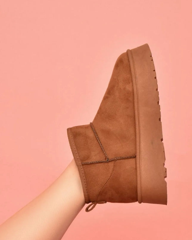 WILD DIVA Suede Round Toe Platform Booties