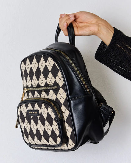 David Jones Argyle Pattern PU Leather Backpack