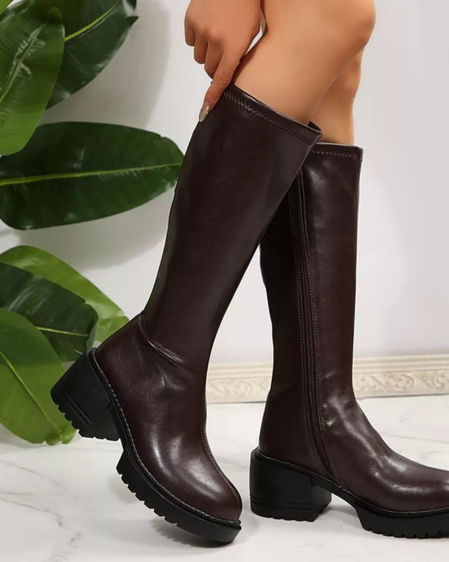Round Toe Block Heels Boots