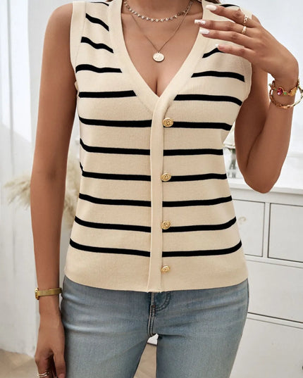 Devine Striped V-Neck Knit Tank Pastel Yellow