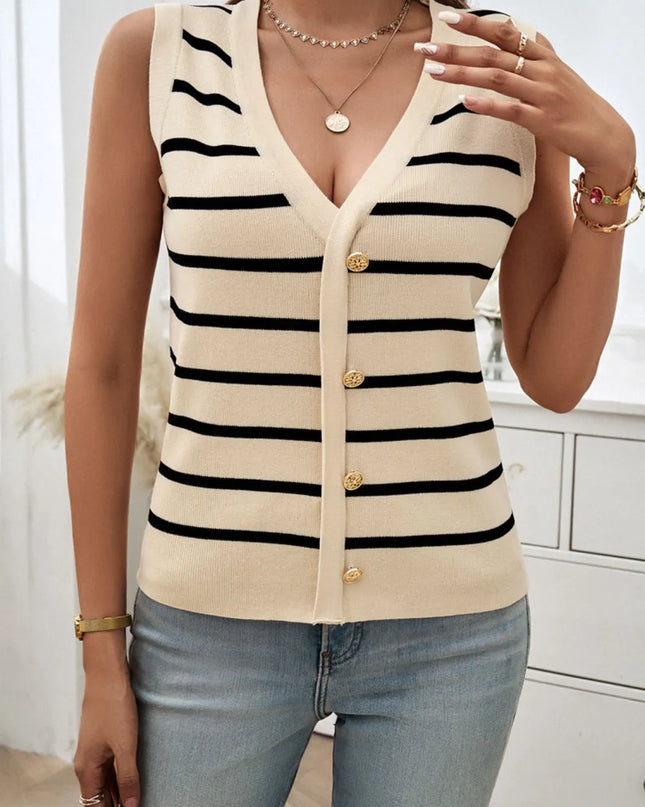 Devine Striped V-Neck Knit Tank Pastel Yellow