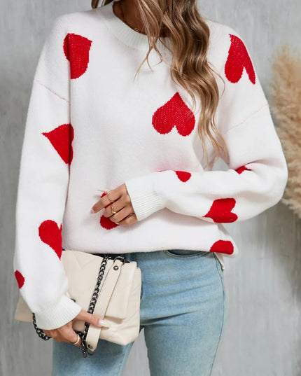 Angel Wings Heart Round Neck Dropped Shoulder Sweater White