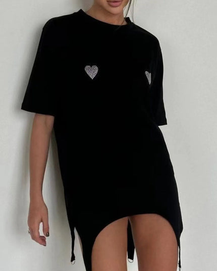 Rhinestone Heart Washed Oversized T-Shirt 