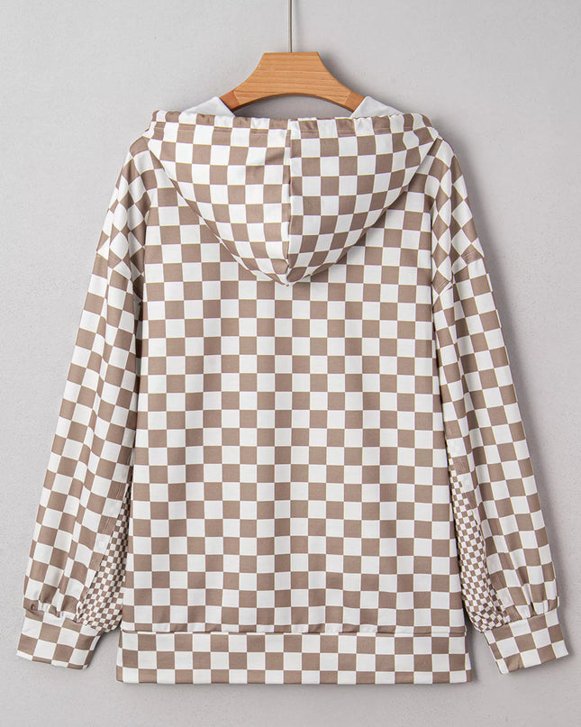 Checkered Pattern Oversized Drawstring Hoodie