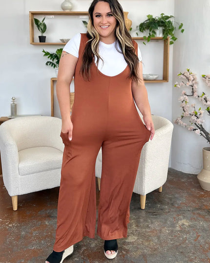 Double Take Full Size Sleeveless Wide Leg Jumpsuit with Pockets