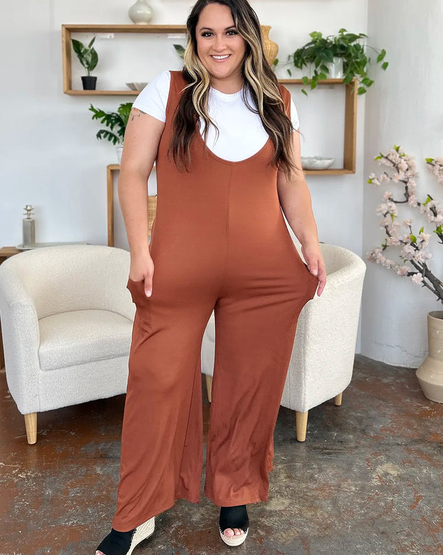 Double Take Full Size Sleeveless Wide Leg Jumpsuit with Pockets