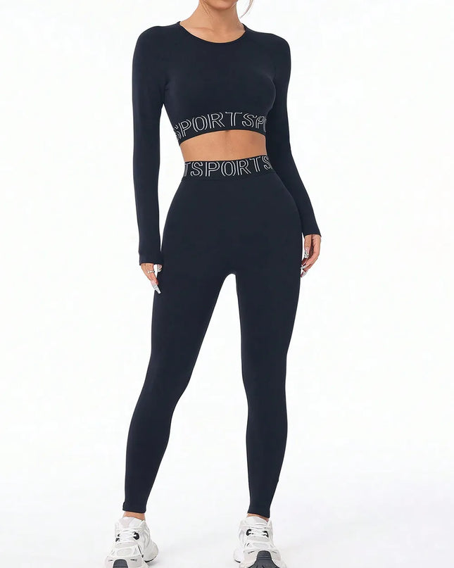 Letter Print Round Neck Long Sleeve Top and Leggings Active Set 