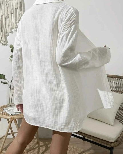 Texture Button Up Shirt and Shorts Set