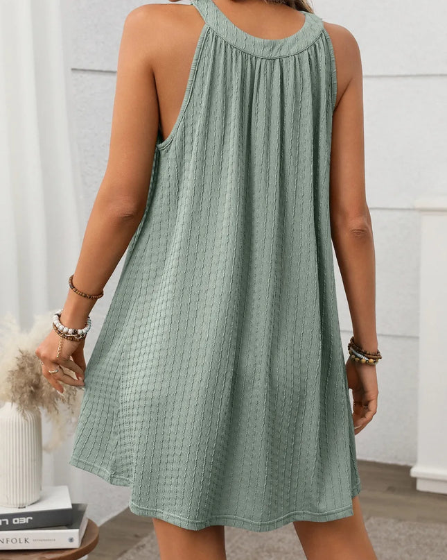 Textured Grecian Neck Mini Dress