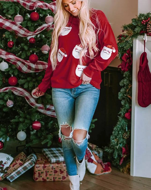 Sequin Santa Patch Round Neck Sweatshirt