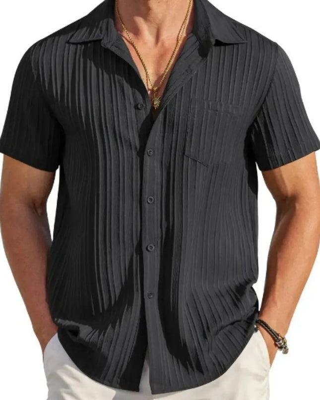 Men's Full Size Button Up Short Sleeve Shirt Plus Size Black
