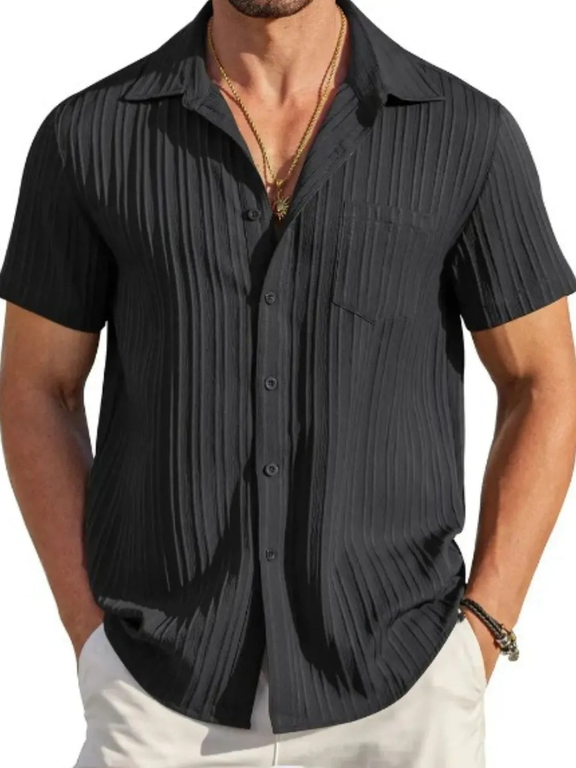 Men's Full Size Button Up Short Sleeve Shirt Plus Size Black