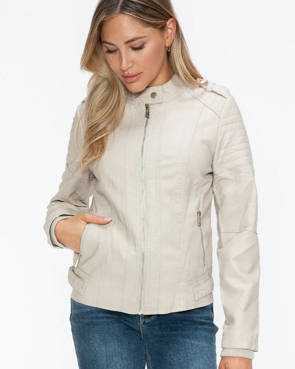 Snobbish PU Leather Biker Jacket with Side Zip Pockets