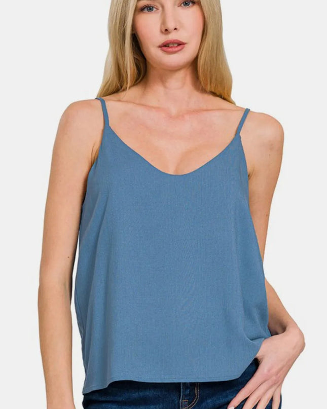Zenana Two Layered Spaghetti Strap Cami Dusty Blue