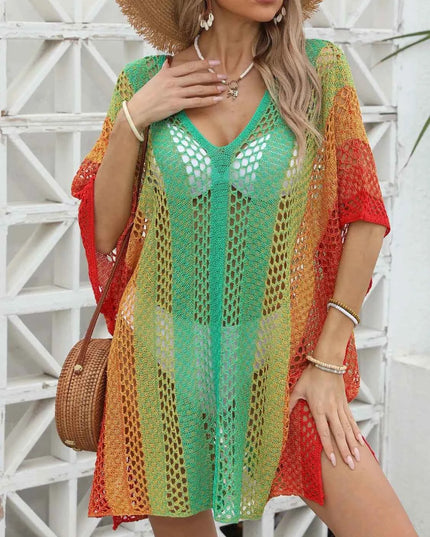 Rainbow Gradient Crochet Beach Cover Up