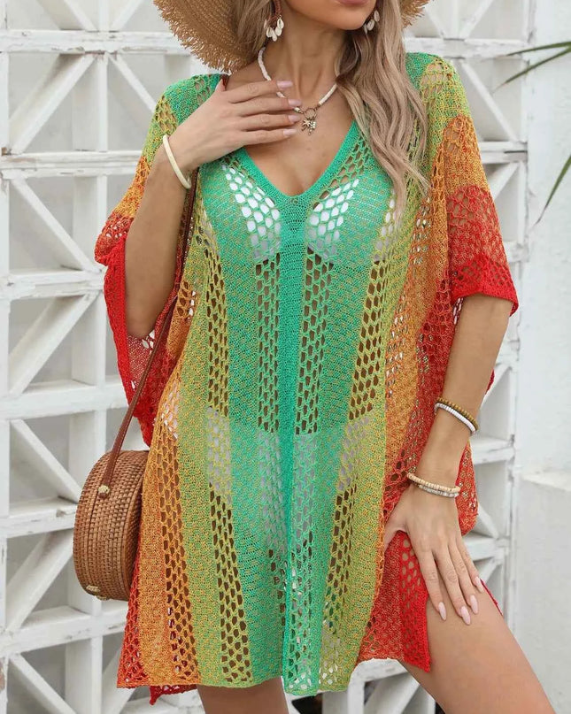 Rainbow Gradient Crochet Beach Cover Up