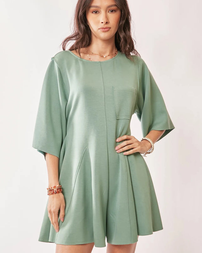 Davi & Dani Solid Draped Sleeve Ties Back Skort Romper