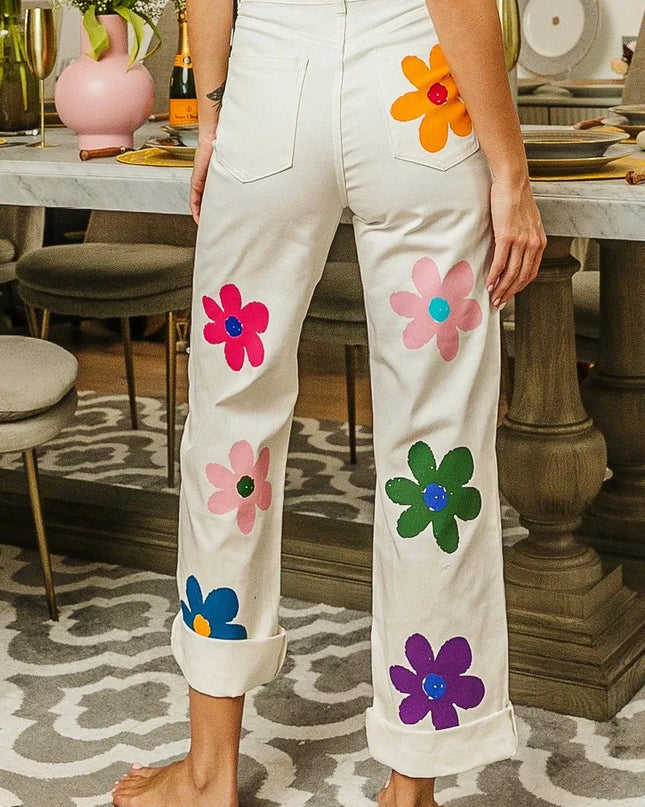 BiBi Flower Print Straight Legs Pants