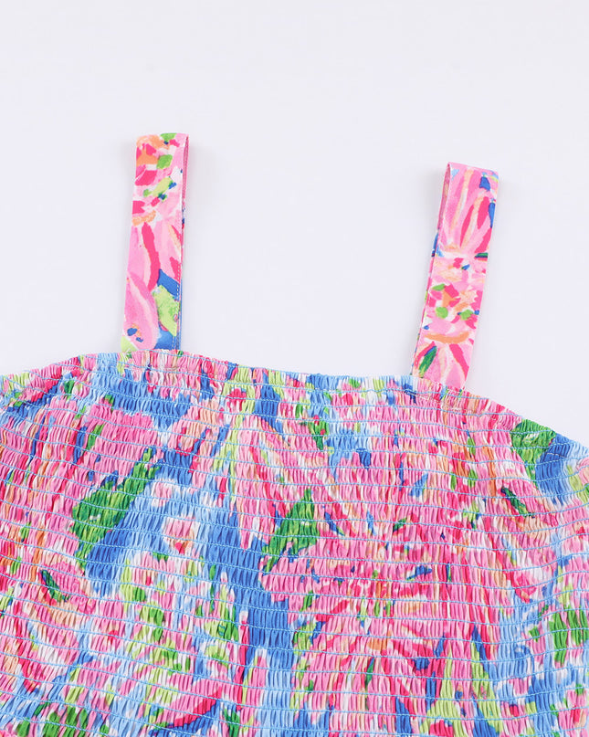 Floral Smocked Square Neck Jumpsuit with Pockets