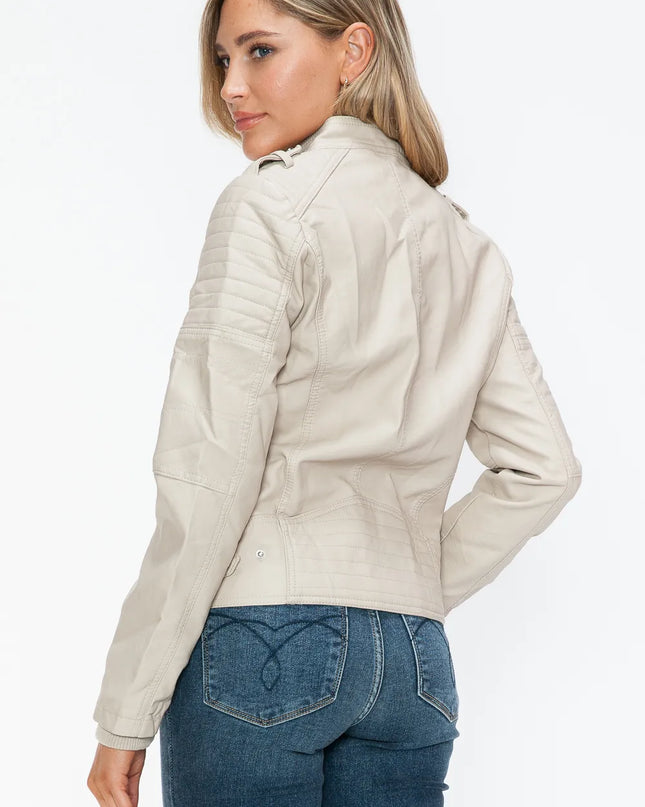 Snobbish PU Leather Biker Jacket with Side Zip Pockets