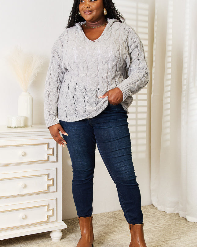 Woven Right Cable-Knit Hooded Sweater