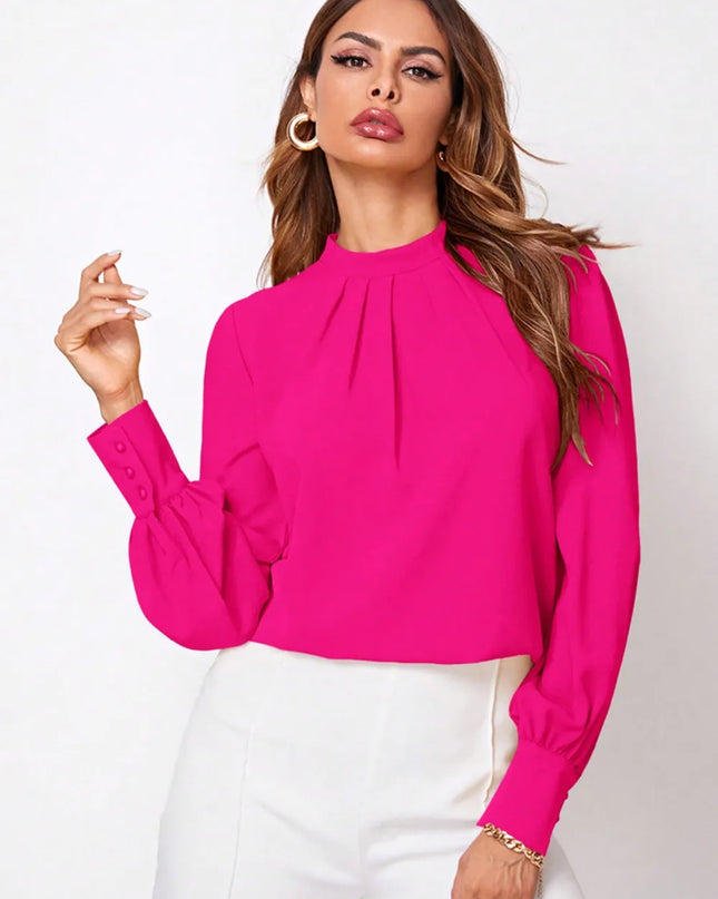 Ruched Mock Neck Long Sleeve Blouse 