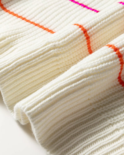 Colorful Striped Detail V Neck Drop Shoulder Baggy Sweater