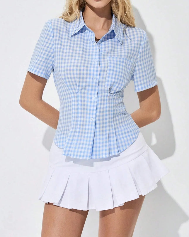 Gingham Short Sleeve Button-Up Shirt