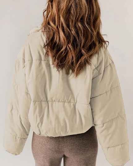 Zip Up Collared Neck Long Sleeve Winter Coat