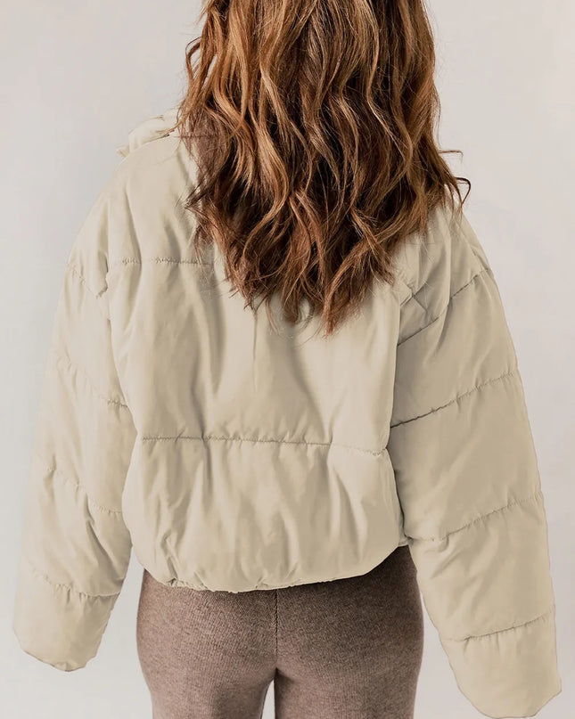 Zip Up Collared Neck Long Sleeve Winter Coat