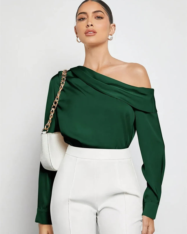 Ruched One Shoulder Long Sleeve Top 