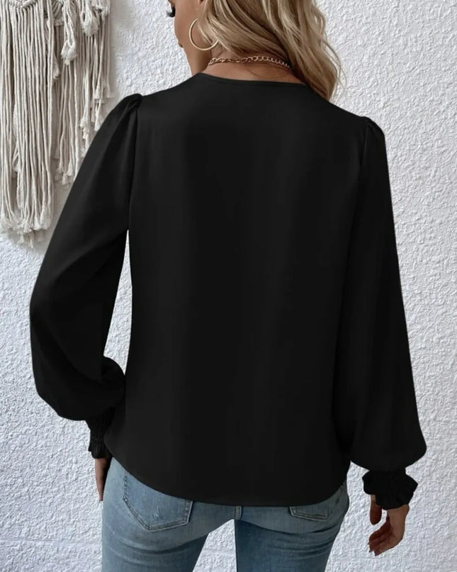 Surplice Smocked Lantern Sleeve Blouse