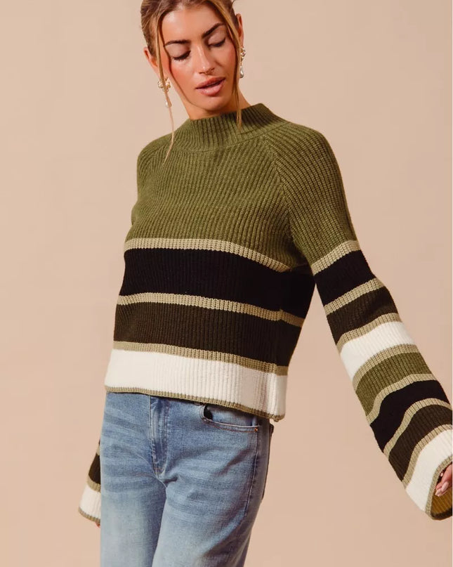 SO ME Multi Color Striped Mock Neck Sweater