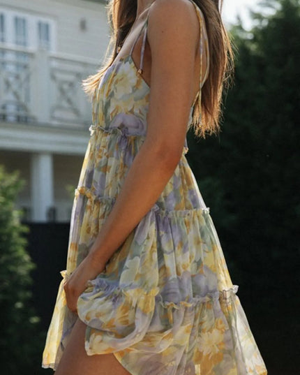 Frill Printed Square Neck Mini Cami Dress