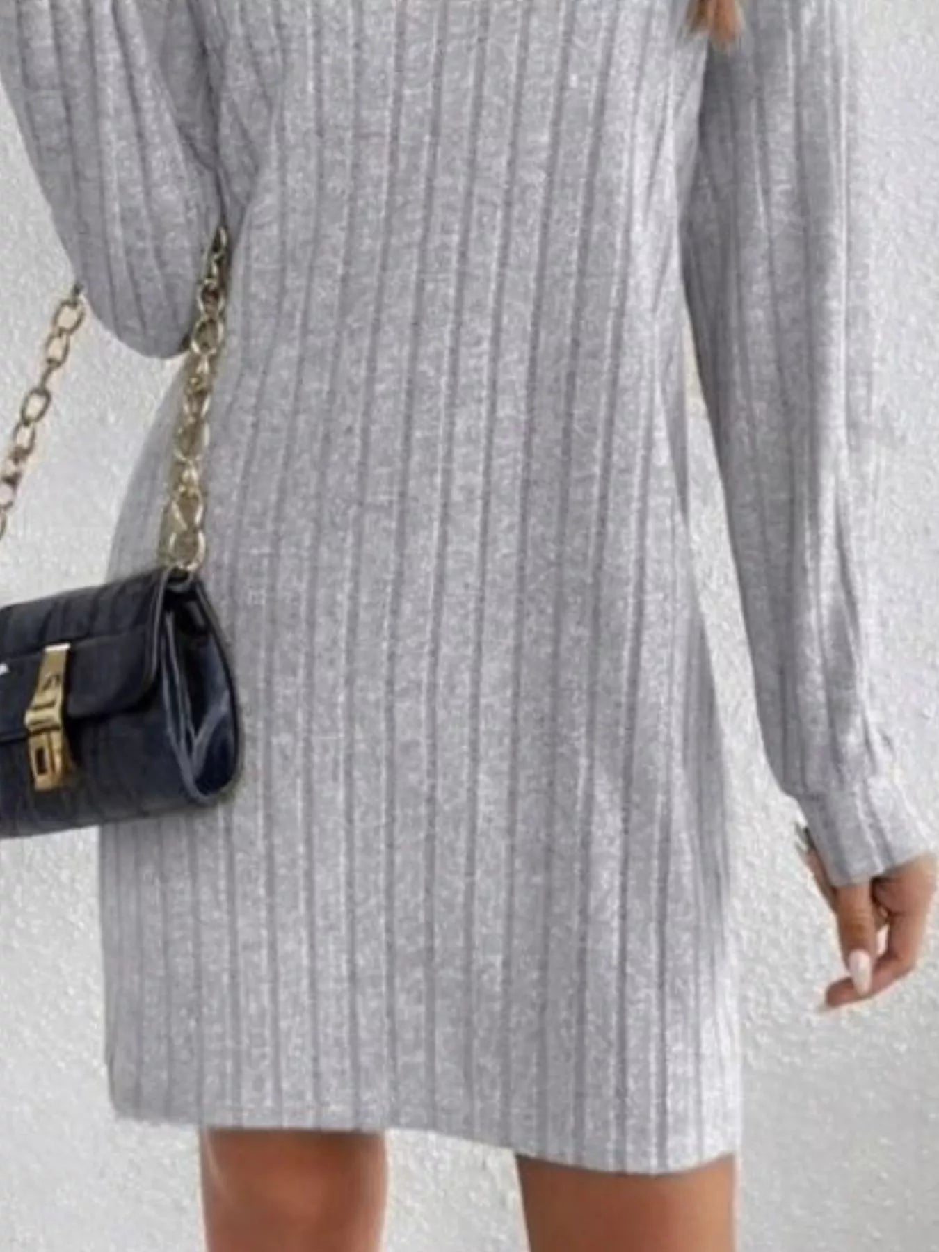 Casual Ribbed Turtleneck Long Sleeve Mini Dress