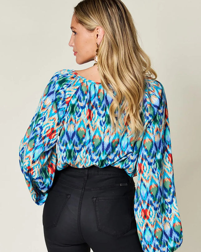 Double Take Full Size Printed Balloon Sleeve Blouse
