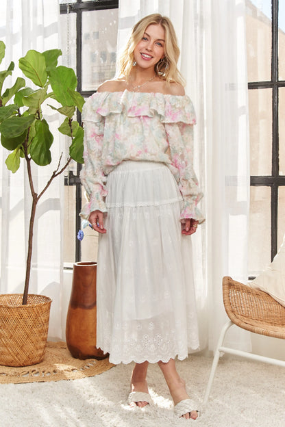 ADORA Ruffled Off Shoulder Floral Blouse 