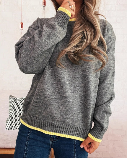 Ribbed Contrast Trim Long Sleeve Sweater